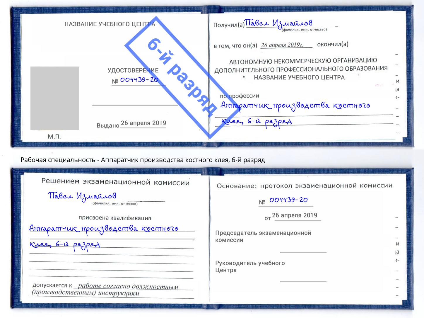 корочка 6-й разряд Аппаратчик производства костного клея Ногинск