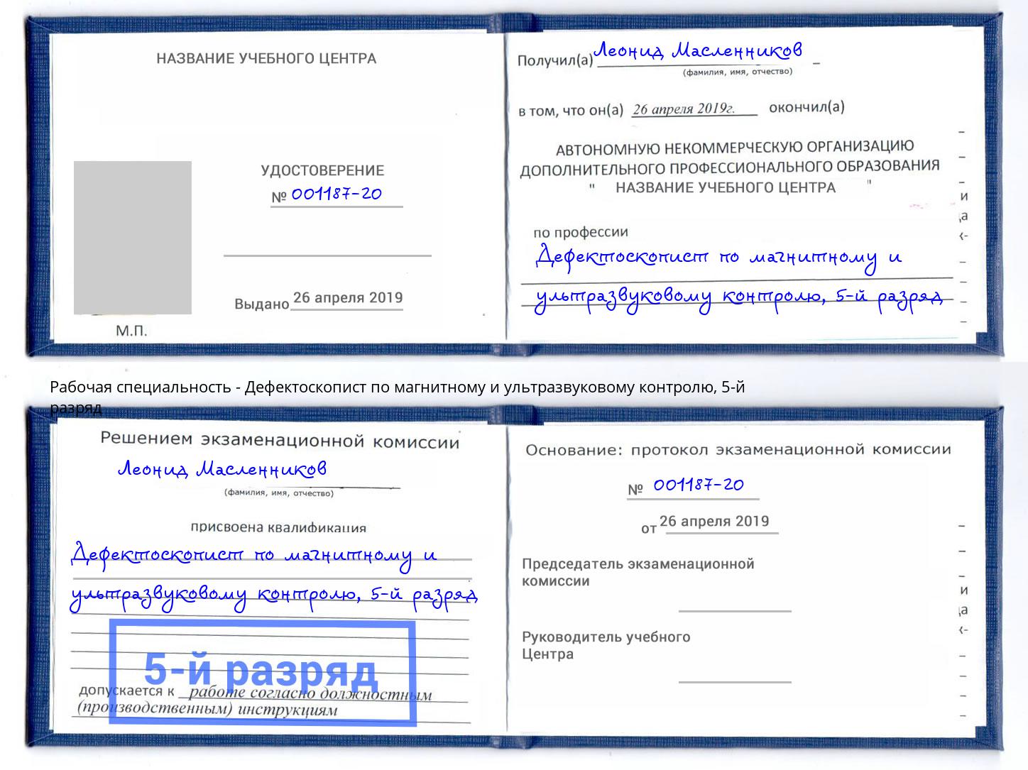 корочка 5-й разряд Дефектоскопист по магнитному и ультразвуковому контролю Ногинск