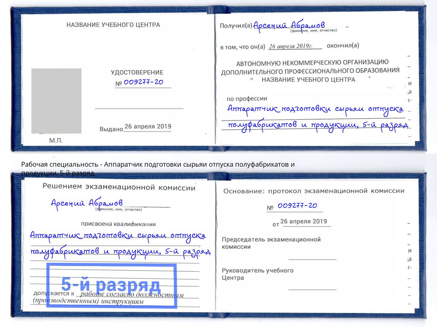 корочка 5-й разряд Аппаратчик подготовки сырьяи отпуска полуфабрикатов и продукции Ногинск