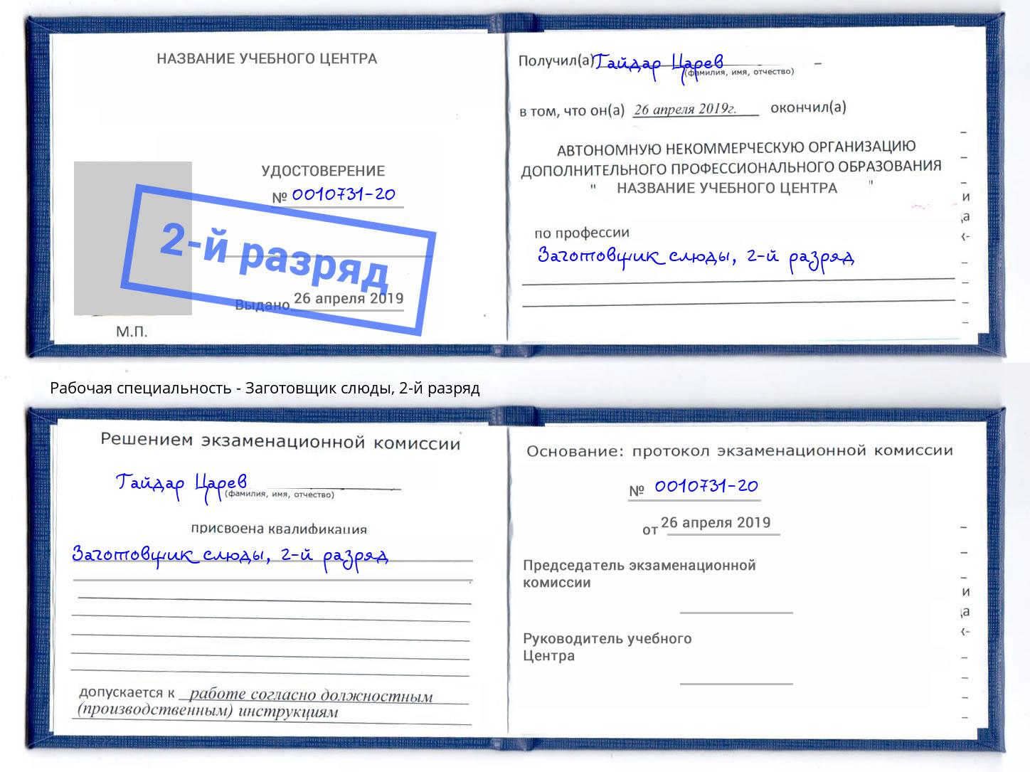 корочка 2-й разряд Заготовщик слюды Ногинск