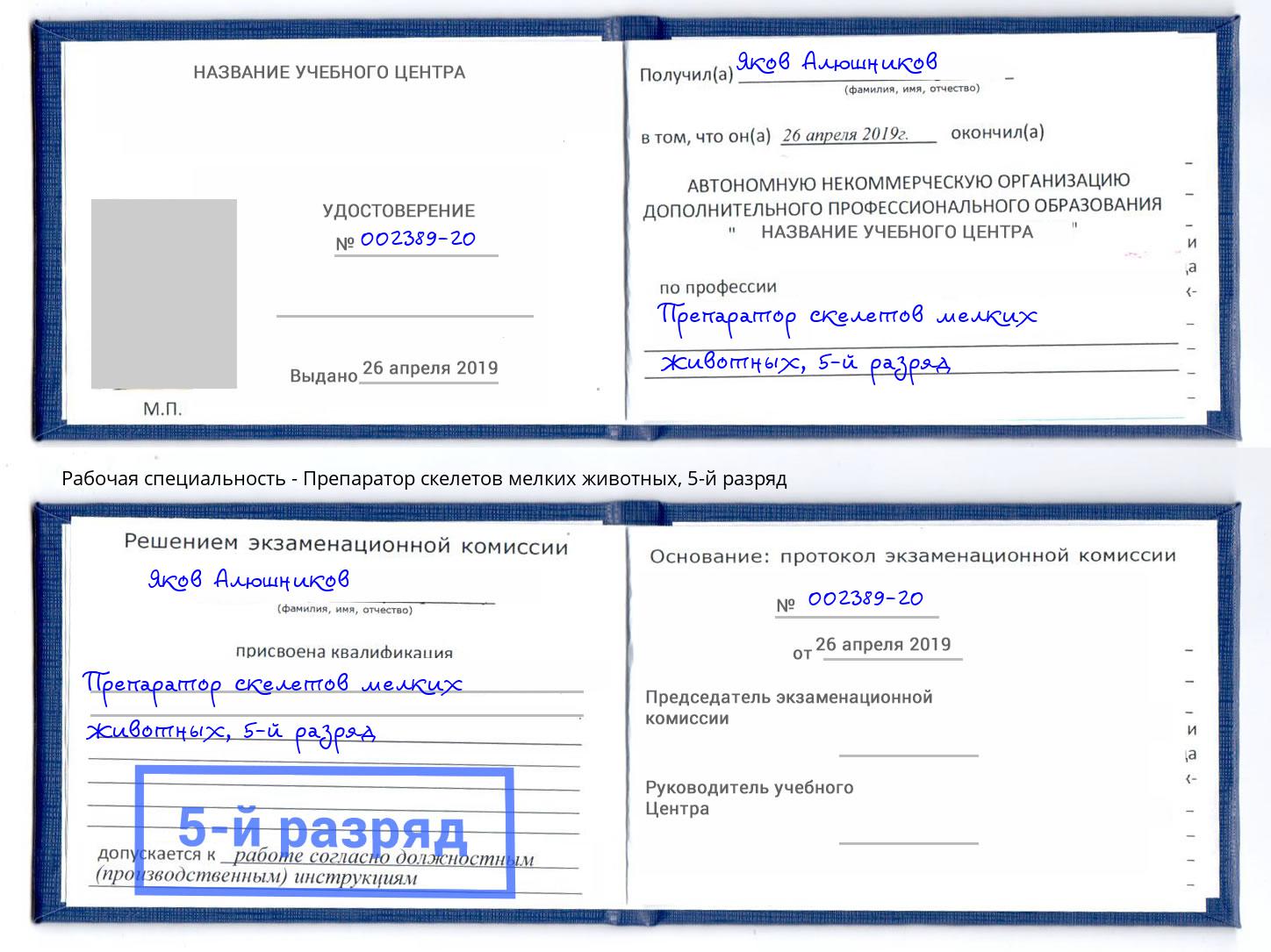 корочка 5-й разряд Препаратор скелетов мелких животных Ногинск