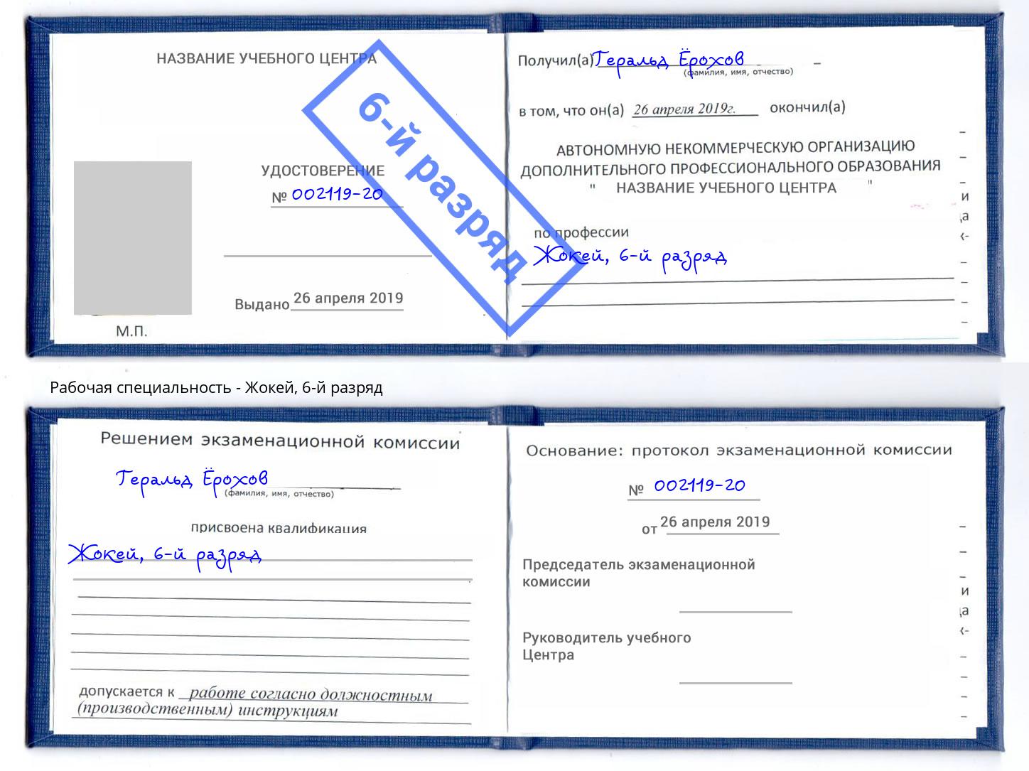 корочка 6-й разряд Жокей Ногинск