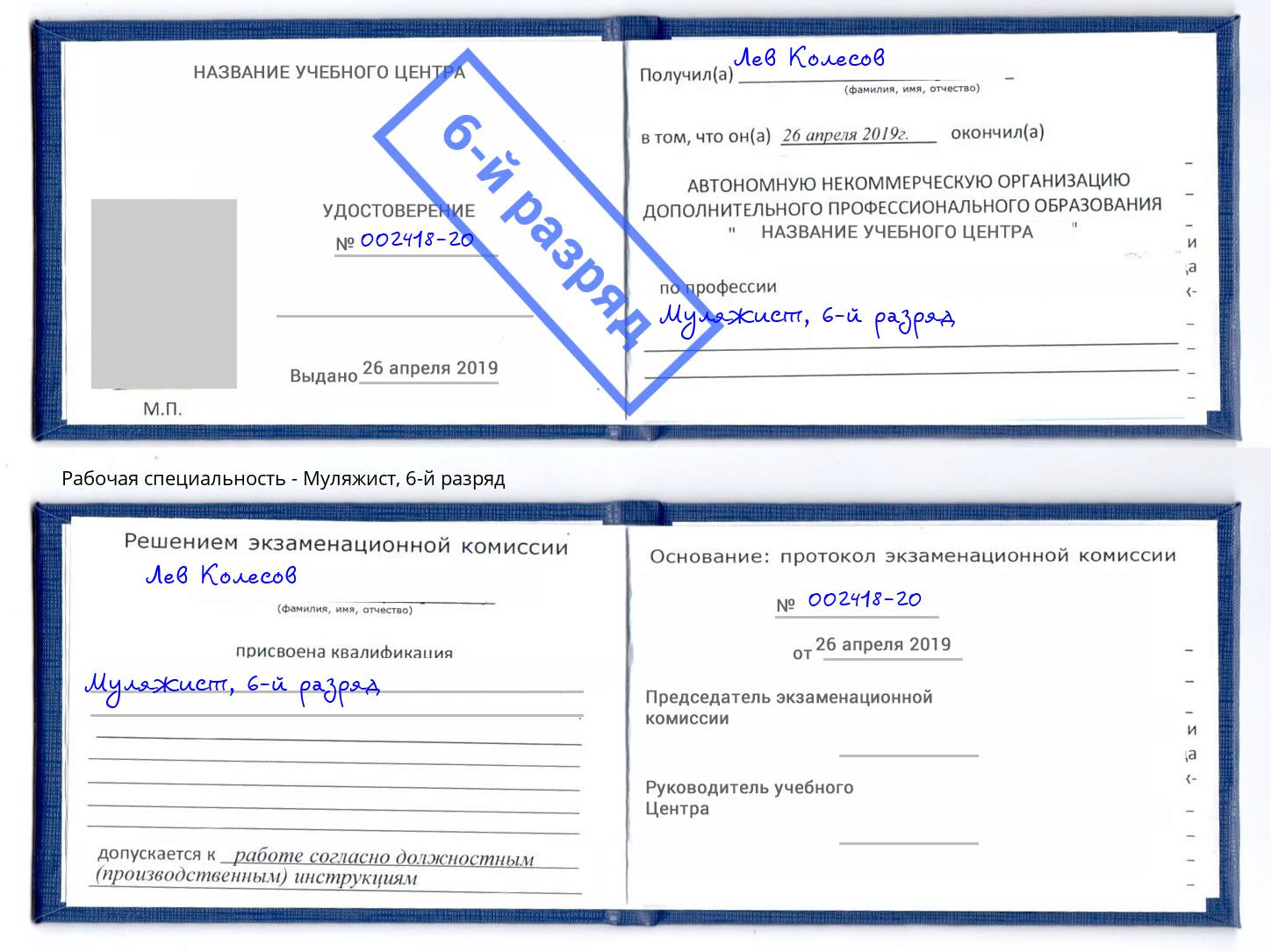 корочка 6-й разряд Муляжист Ногинск