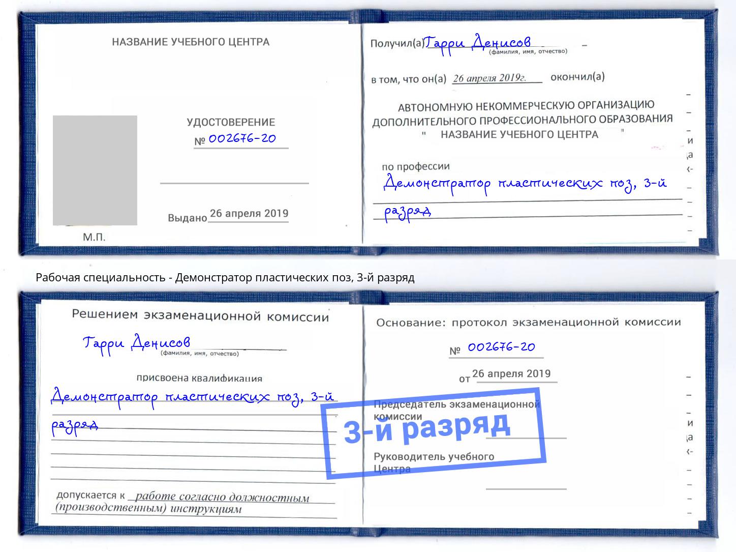корочка 3-й разряд Демонстратор пластических поз Ногинск