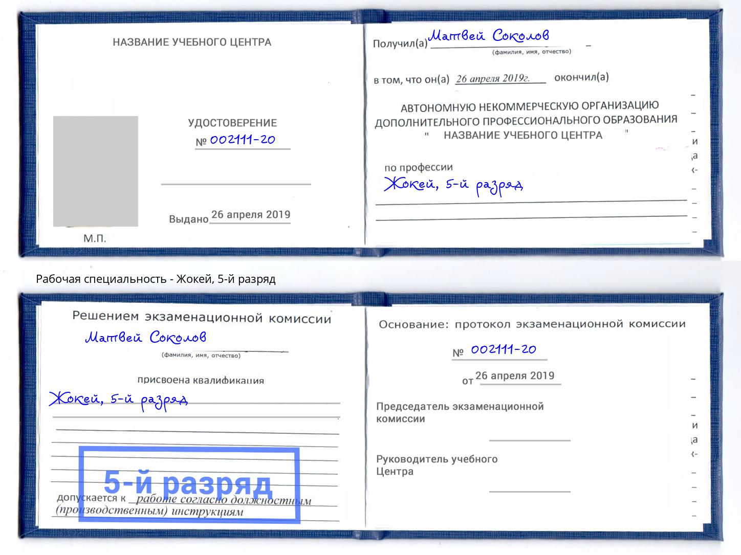 корочка 5-й разряд Жокей Ногинск