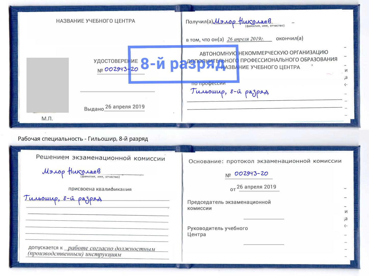 корочка 8-й разряд Гильошир Ногинск
