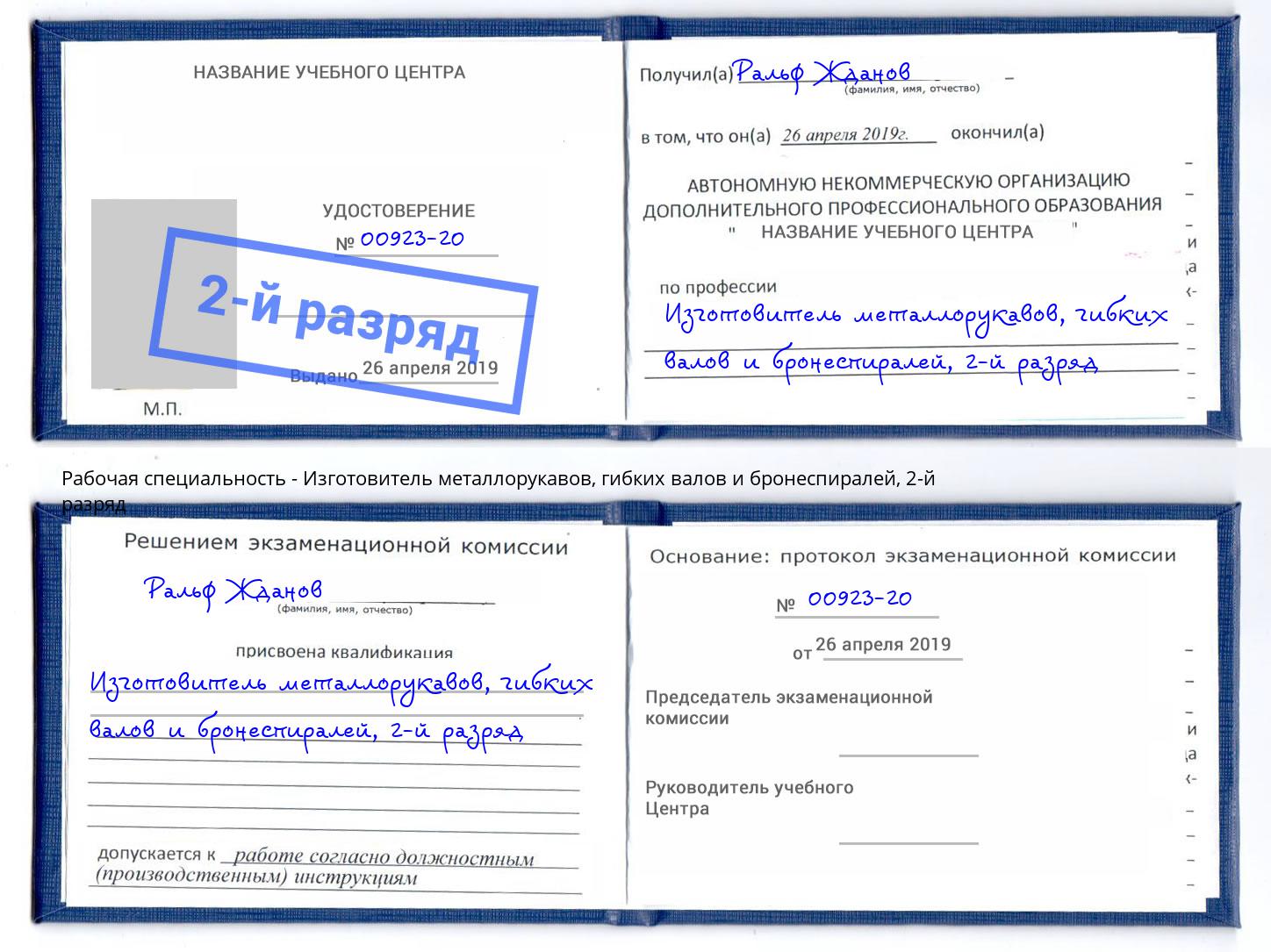 корочка 2-й разряд Изготовитель металлорукавов, гибких валов и бронеспиралей Ногинск
